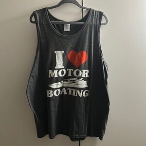 Men’s tank. “I love motor boating”